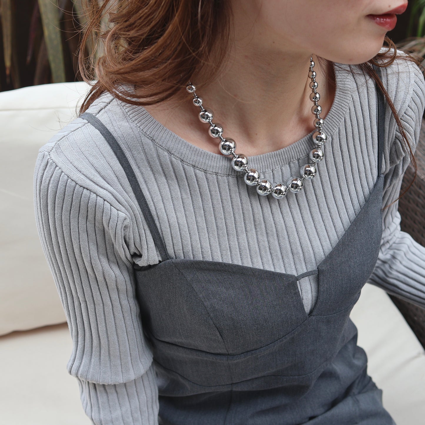 Ball necklace & Metal pearl pierce
