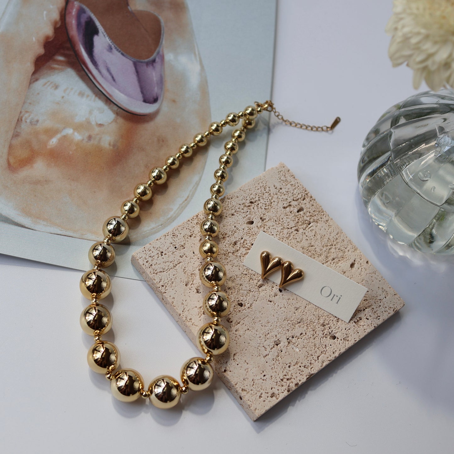 Ball necklace & Heart pierce