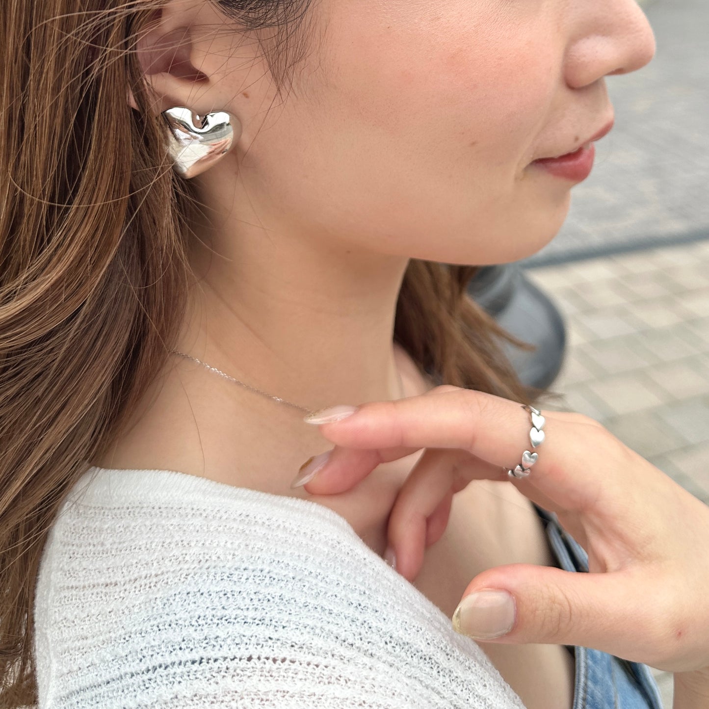Big heart pierce & earrings