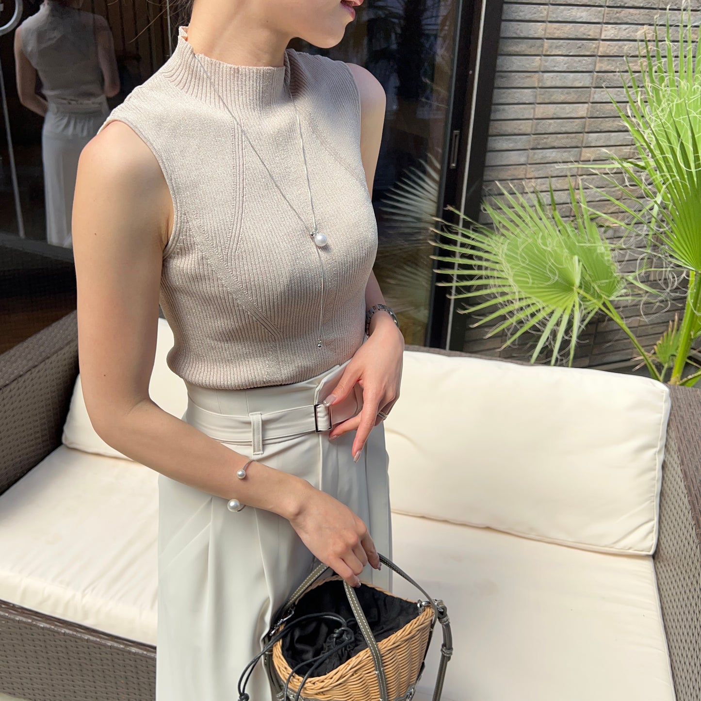 Pearl slide long necklace